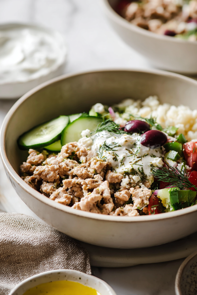 Greek ground chicken bowls