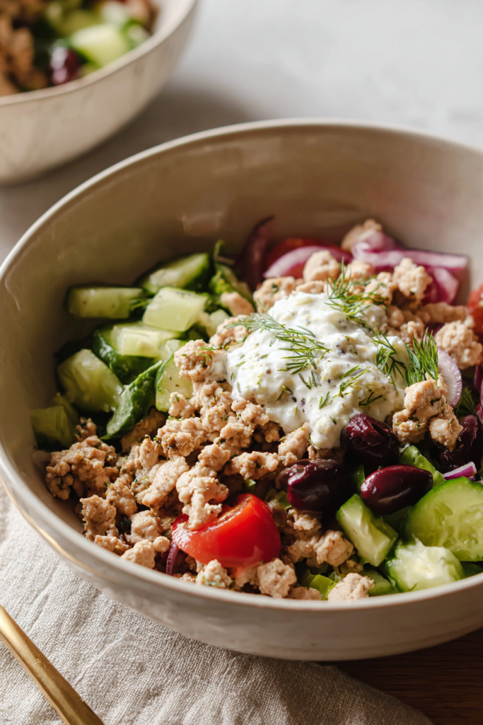 Greek ground chicken bowls