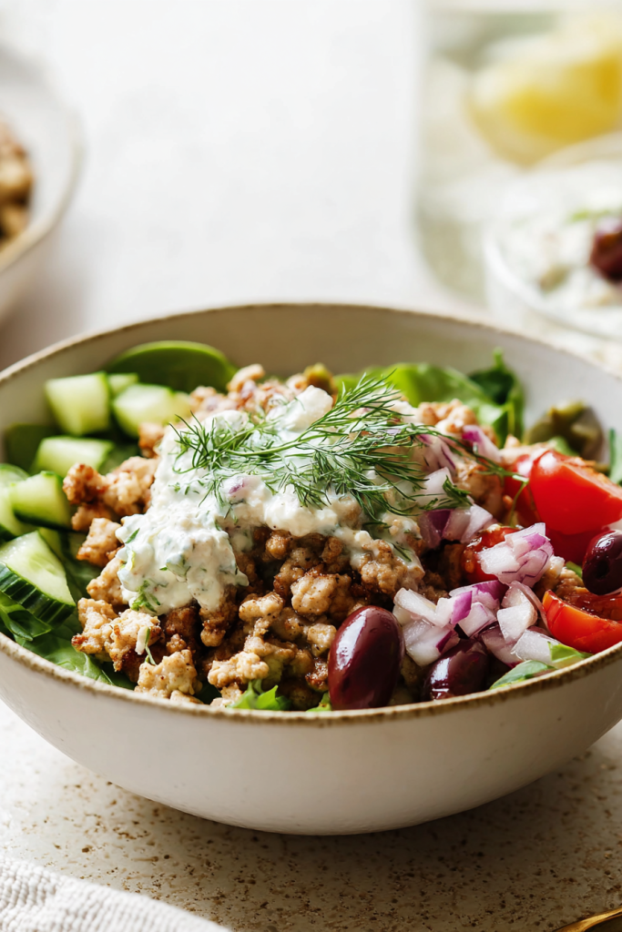 Greek ground chicken bowls