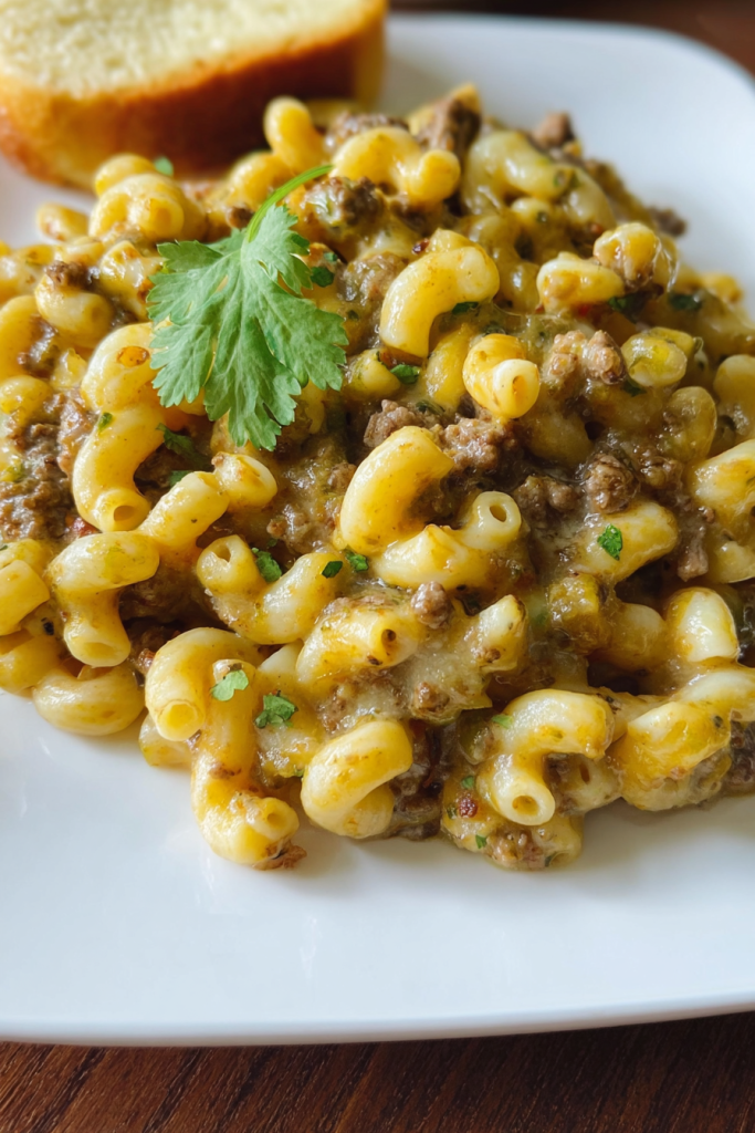 Salsa Verde Macaroni Beef Skillet