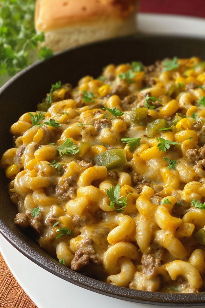 Salsa Verde Macaroni Beef Skillet